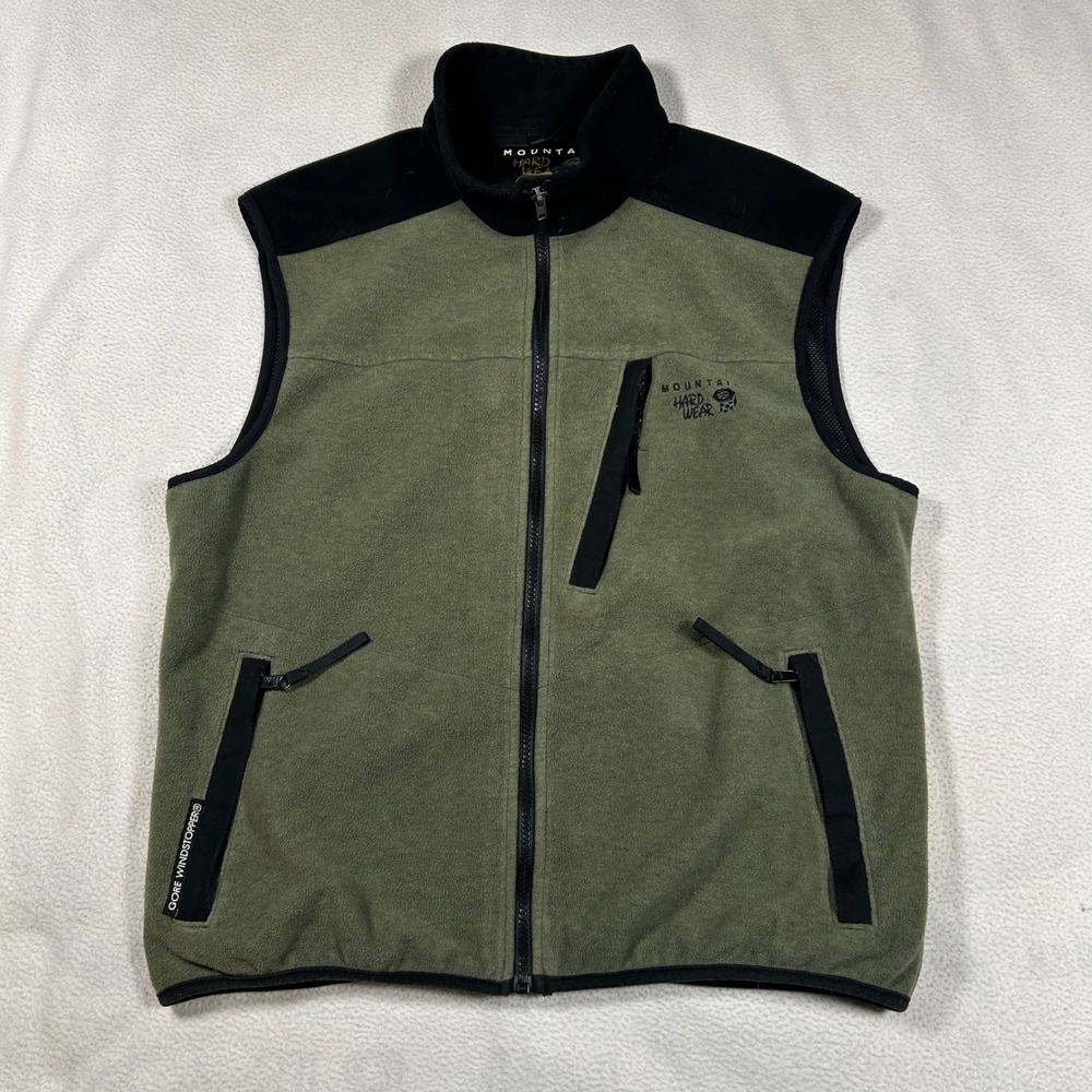 Mountain Hardwear Gore Windstopper Fleece Vest Mens Large Olive Green Full Zip